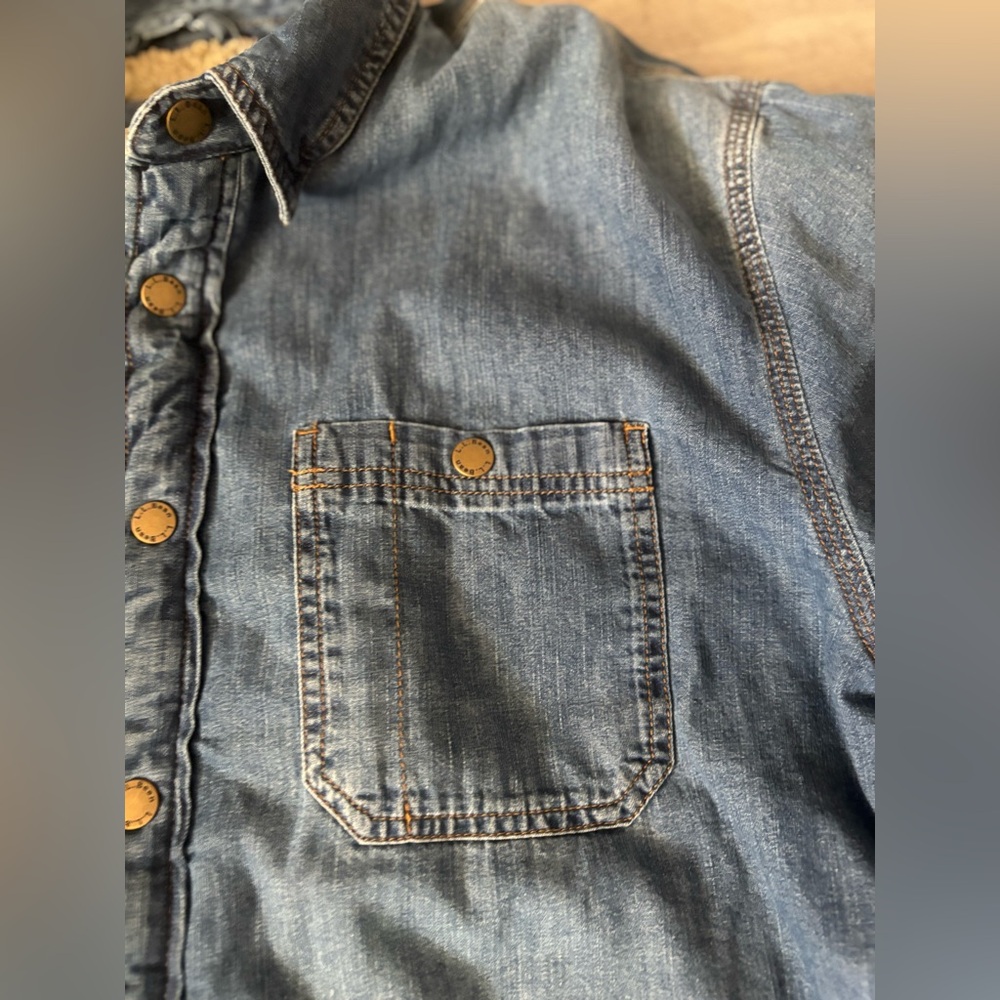 LL Bean Trucker Shacket Men's L-Tall Denim Sherpa Lined Chore Shacket Farmer Ag - Picture 5 of 13